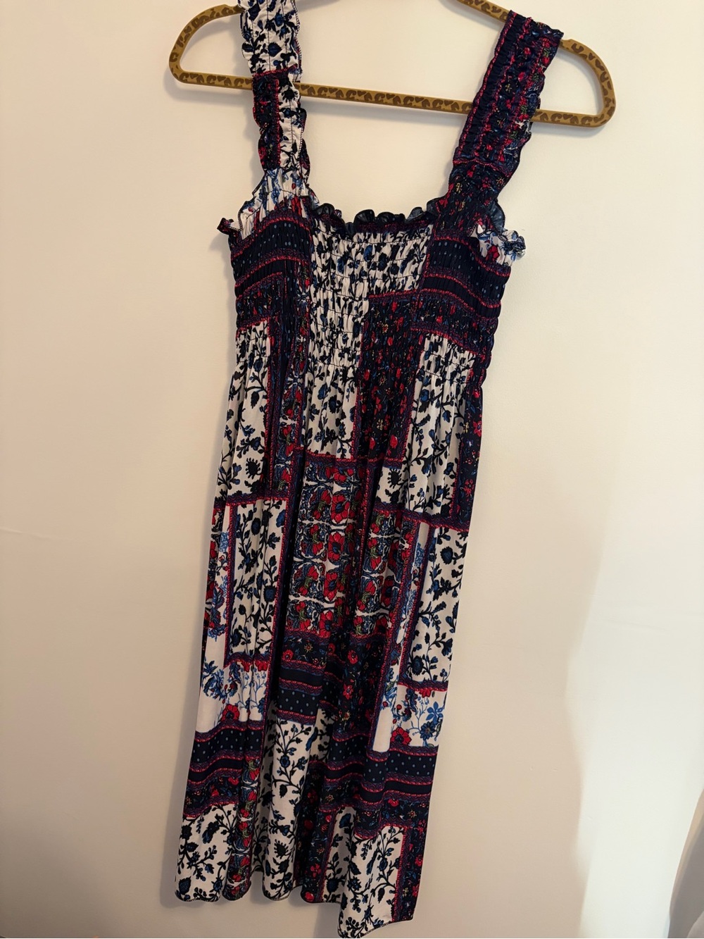 Boho Floral Smocked Sundress in White, Navy & Red
